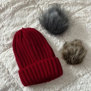 Red Toque with Two Removable Pompoms
